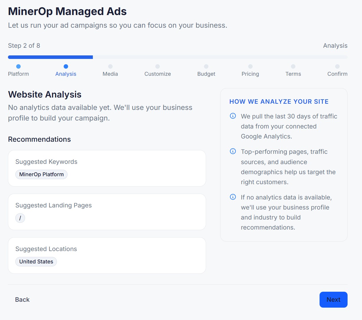 Automatic business analysis for ad targeting