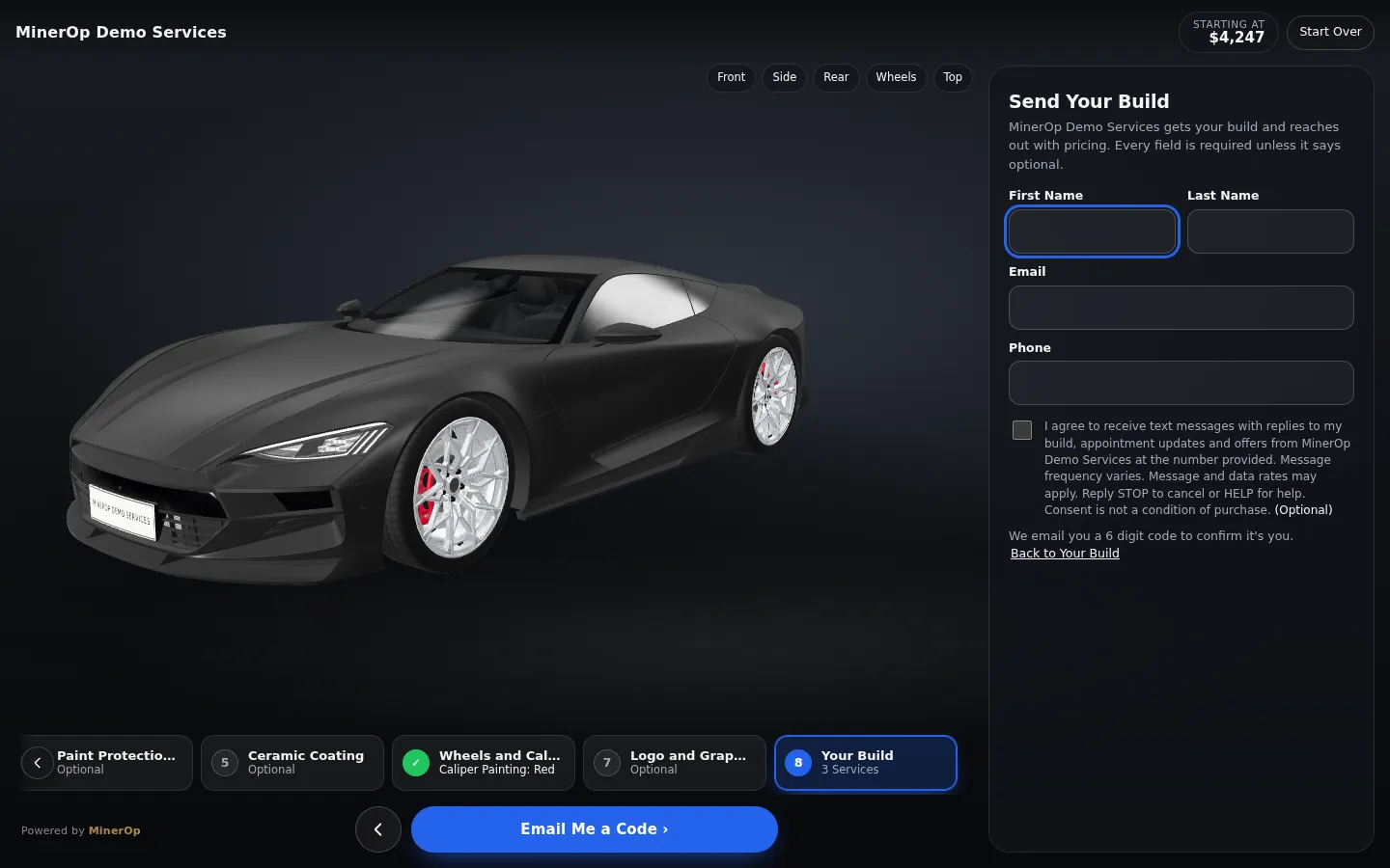 Send Your Build form with first name, last name, email and phone